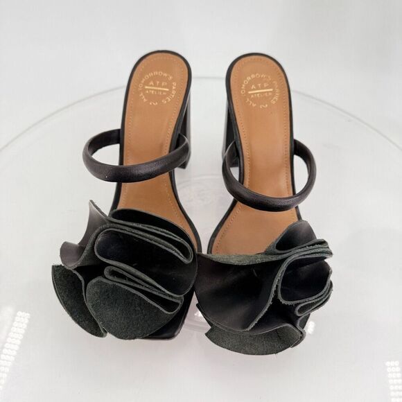 ATP Atelier Fossalto Sandals Black Leather Block Heel Oversized Flower 36 EU / 6 - Picture 5 of 15